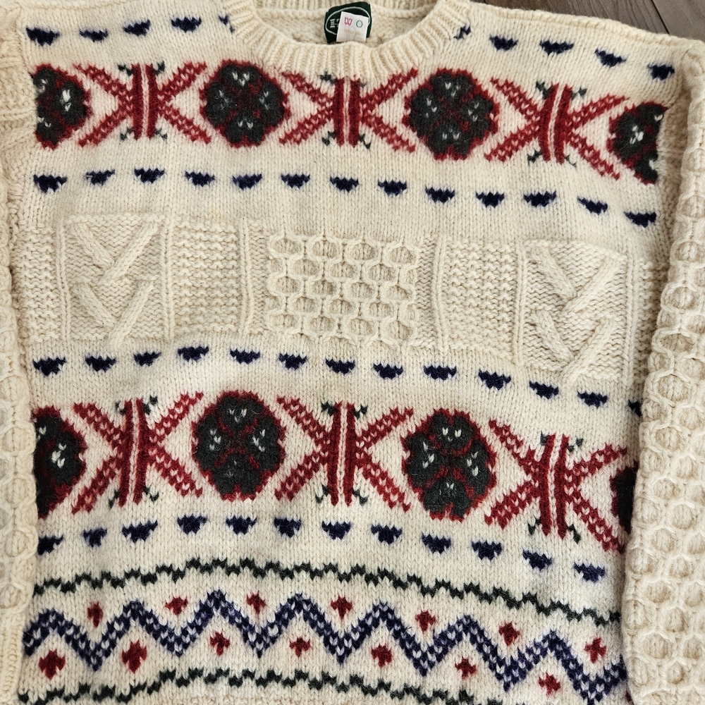 Vintage IZOD Hand Knit Shetland Wool Nordic Fair Isle Sweater Mens Large - Picture 4 of 9